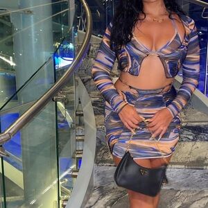 Stylish Blue and Brown Two-Piece Set